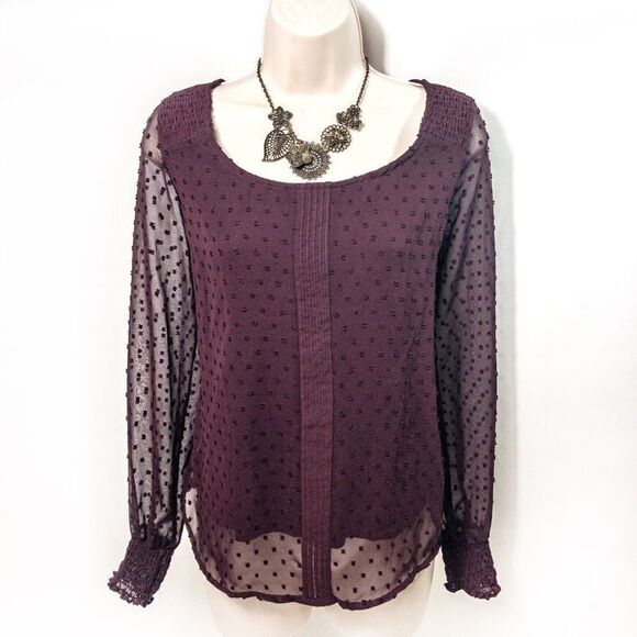 Burgundy Swiss Dot Layered Blouse by Lauren Conrad Size S - Picture 1 of 10